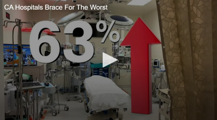 hospital room with the number 63 percent and an arrow pointing upward