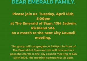 Richland’s Emerald of Siam organizes march to next city council meeting