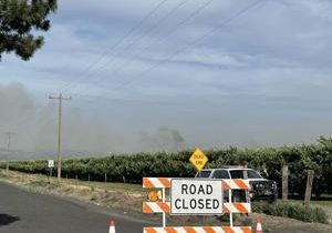 Power pole causes a road closure on Nine Canyon Road