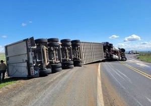 Overturned semi closes SR-240 near milepost 36