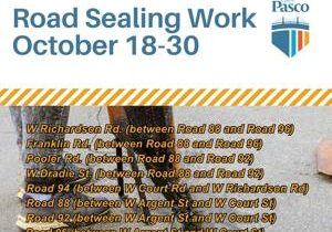 City of Pasco announces several road closures for road sealing work