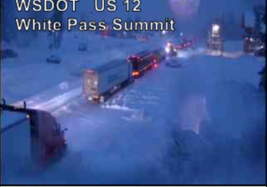 Westbound lanes over White Pass closed, chains required eastbound