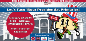 Let’s Taco ‘Bout Presidential Primaries forum announced for Feb. 22 at CWU