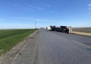 Rolled-over semi truck partially blocks Frontier Road in Franklin County