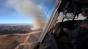 View inside the cockpit of airplane fighting California wildfires